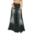 thumbnail image 1 of ASFGIMUJ Women's High Waist Zipper Washed Vintage A Line Hem Fashion Personalized Denim Skirt Long Dress,Size L, 1 of 8
