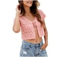 thumbnail image 1 of ASFGIMUJ Women's Hollow Short Sexy Knit Cardigan Solid Color Short Sleeve Top, 1 of 8