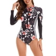 thumbnail image 1 of ASFGIMUJ Women's Long Sleeve Rash Guard Swimsuit Printed Zipper Surfing Swimsuit Bathing Suit, 1 of 6
