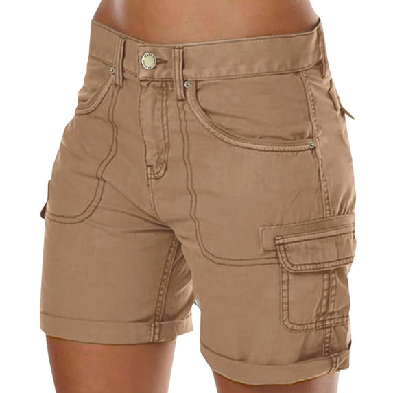 ASFGIMUJ Women's Loose Solid Color Mini Pant Summer Beach Shorts Buttons Short Hot Pants Cargo Shorts