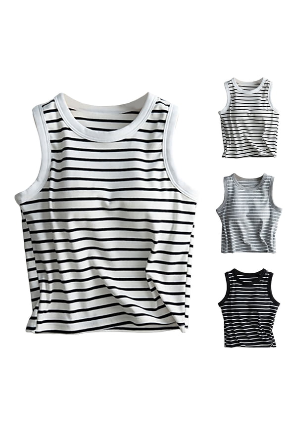 Women’s Short Knit Tank Top One-Piece Padded Built-In Bra Wire-Free Layering Summer Camisole