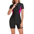 thumbnail image 1 of ASFGIMUJ Women's Short Sleeve Rash Guard Swimsuit Printed Zipper Surfing Swimsuit Bathing Suit, 1 of 8