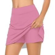 ASFGIMUJ Women's Skirts Tutu Casual Solid Tennis Skirt Yoga Sport Active Skirt Shorts Skirt Hot Pink S