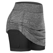 ASFGIMUJ Women's Skirts Tutu Tennis Skirts Run Yoga Inner Shorts Elastic Sports Golf Pockets Skorts Grey XXL