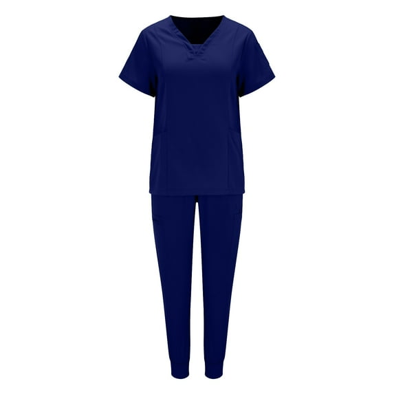 ASFGIMUJ Women's Solid Color With Pocket T Shirt V Neck Solid Color Ladies New Sports Clinic Overalls Suit
