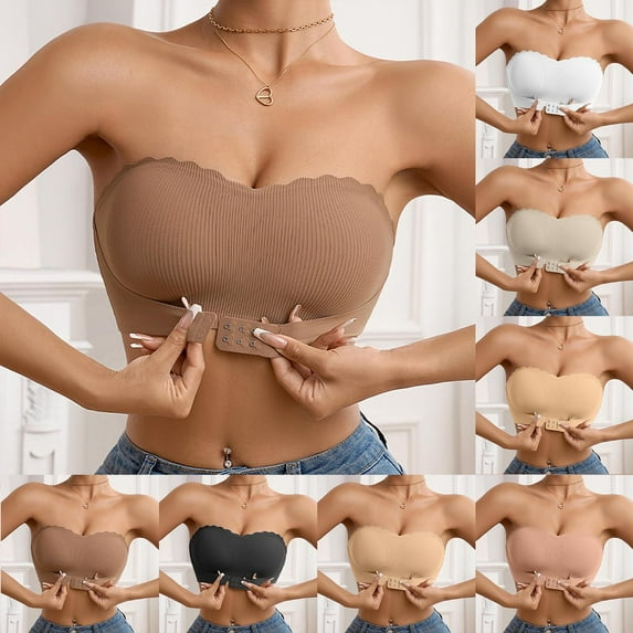 ASFGIMUJ Women's Strapless Front Closure Bandeau Bras Removable Padding Non- Bralettess