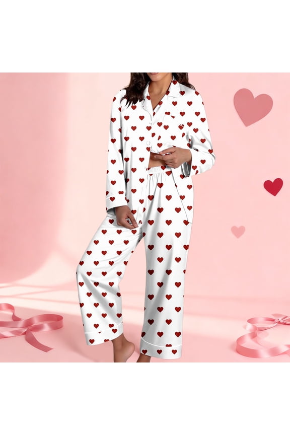 Women’s Valentine's Day Printed Pajama Set Casual Sleepwear Top and Pants Lounge Set for Home Wear Relaxing and Daily Comfort