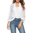 thumbnail image 1 of ASFGIMUJ Womens Cardigan Sweaters Plus Size Casual Lace Crochet Cardigan Three Quarter Sleeve Sheer Cover Up Jacket White XL, 1 of 7
