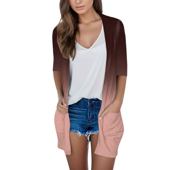 ASFGIMUJ Womens Cardigan Sweaters Plus Size Lightweight Open Front Cardigans Fall Outwear Tops Thin Cover Ups Three Quarter Sleeve Sweater Casual Coats Tops Print Cardigan XXL