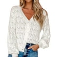 thumbnail image 1 of ASFGIMUJ Womens Cardigan Sweaters Plus Size Short Cardigan Sweater Long Sleeved Crochet Knit Shrugged Cardigan V Neck Button White XL, 1 of 5