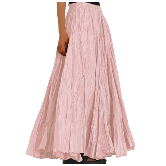 ASFGIMUJ Womens Fashion Casual High Waist Fold A Dress Soild Vintage Loose Beach Wrap Maxi Long Skirt
