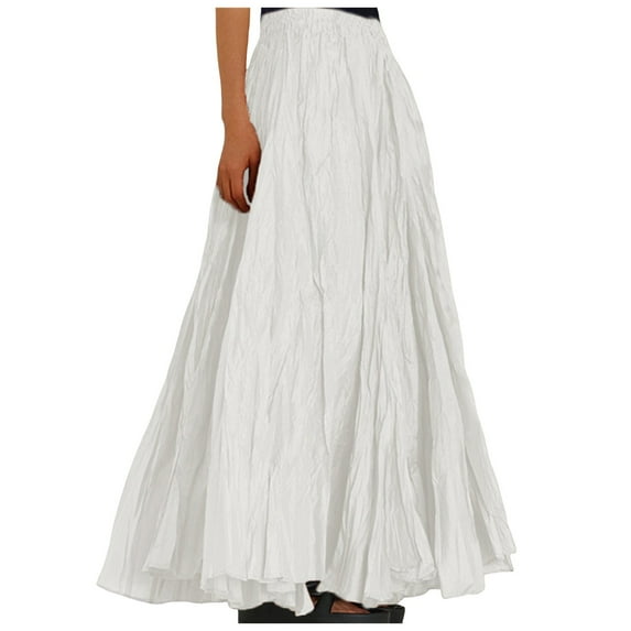 ASFGIMUJ Womens Fashion Casual High Waist Fold A Dress Soild Vintage Loose Beach Wrap Maxi Long Skirt