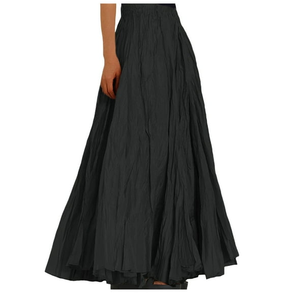 ASFGIMUJ Womens Fashion Casual High Waist Fold A Dress Soild Vintage Loose Beach Wrap Maxi Long Skirt