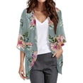 thumbnail image 1 of ASFGIMUJ Womens Floral Print Puff Sleeve Chiffon Cardigan Loose Cover Up Casual Blouse Tops, 1 of 4