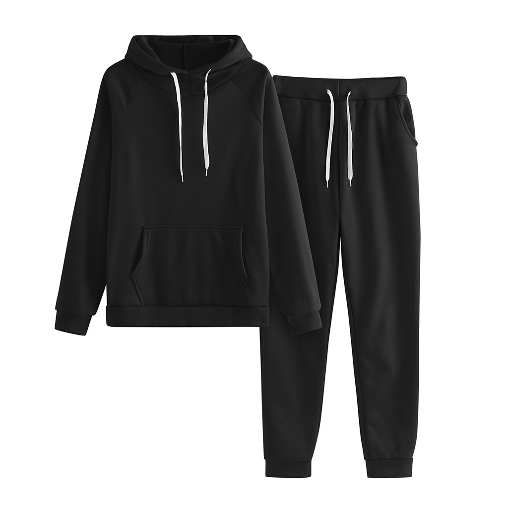 ASFGIMUJ Womens Loungewear Set Solid Color Hooded Sweatshirt And Pant ...