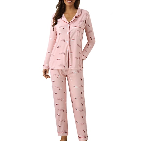 ASFGIMUJ Womens Pajama Sets Casual Lapel Button Plaid Print Two Piece Long Sleeve Pajamas Suit PJ Sets Button Down Sleepwear Soft Nightwear Lounge Sets