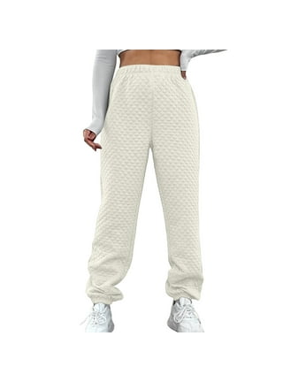 Women Winter Warm Puffy High Waist Down Cotton Pants Quilted Padded Diamond  Plaid Loose Windproof Joggers Sweatpants Closed Bottom Snow Trousers With