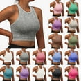 thumbnail image 1 of ASFGIMUJ Womens Seamless Ribbed Longline High Neck Sports Bra - Racerback Padded Slim Fit Crop Tank Top With Built In Pads, 1 of 5