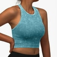 thumbnail image 1 of ASFGIMUJ Womens Seamless Ribbed Longline High Neck Sports Bra - Racerback Padded Slim Fit Crop Tank Top With Built In Pads, 1 of 4