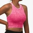thumbnail image 1 of ASFGIMUJ Womens Seamless Ribbed Longline High Neck Sports Bra - Racerback Padded Slim Fit Crop Tank Top With Built In Pads, 1 of 2