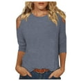 thumbnail image 1 of ASFGIMUJ Womens Sexy Cold Shouler 3/4 Sleeve T-Shirts Crew Neck Cute Tunic Tops Solid Basic Tees Summer Pullover, 1 of 5