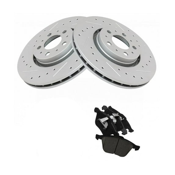 ASFIT-Autoparts Disc Brake Rotor and Pad Set Kit Front Left Driver Right Passenger Side Posi Ceramic Smooth Drilled Slotted Zinc Coated for Volvo for XC90 2003-2014 5 Lug-Wheel Lug Count