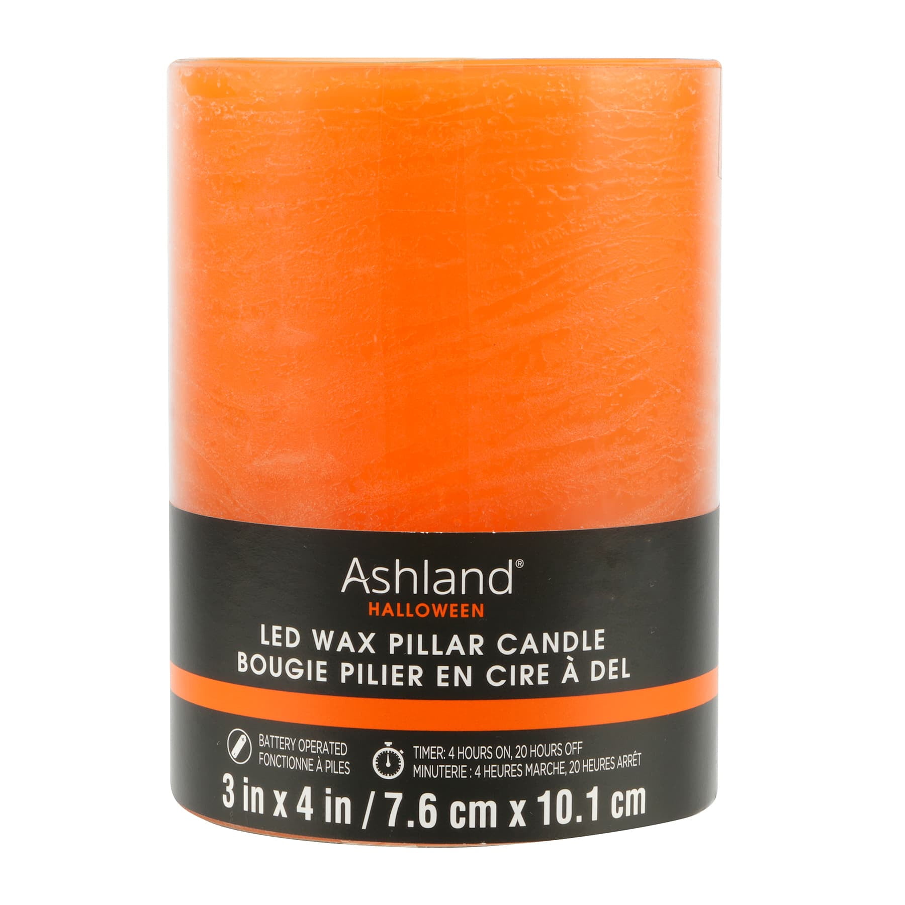 ASH LED 3X4 PILLAR RUST ORG 3" x 4" Rustic Orange LED Wax Pillar Candle