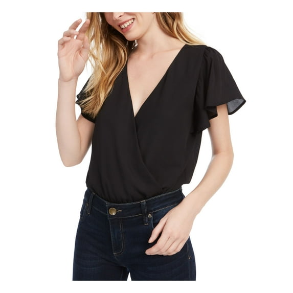 ASH & VIOLET Womens Black Short Sleeve V Neck Top Size: XS
