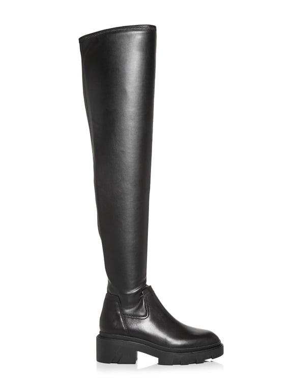 Womens Black 1" Platform Stretch Comfort Manhattan Round Toe Block Heel Heeled Boots 39
