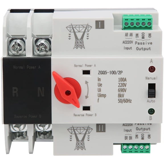 ASHATA Power Automatic Transfer Switch Power Generator Changeover Switch ZGQ5-100/2P 220V Self Cast Conversion