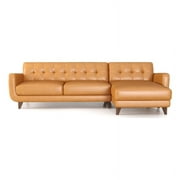 ASHCROFT Elva Mid Century L-Shaped Genuine Leather Right Facing Chaise Sectional, Light Brown Tufted Tight Back Sectional Sofa for Living Room Waiting Area Office Apartment Dorm Home, Tan