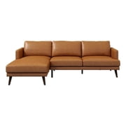 ASHCROFT Isabel 105" Mid-Century L-Shaped Genuine Leather Left Facing Chaise Sectional, Dark Brown Pillow Back Sectional Sofa for Living Room Waiting Area Office Apartment Dorm Home, Tan