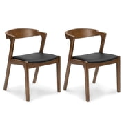 ASHCROFT Mid Century Roxy PU Black Leather Wood Dining Chair, Modern Upholstered Leather Chairs for Kitchen Dining Room Set of 2