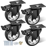 ASHGOOB Caster Wheels, 4 Inch Casters Set of 4 Heavy Duty - Black Polyurethane Castors, Top Plate Swivel Wheels, 4-Pack Industrial Casters with Brake, Locking Casters for Furniture and Workbench