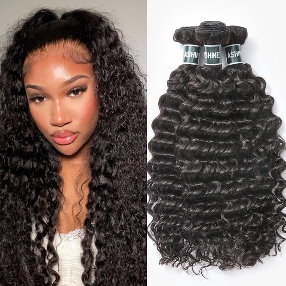 ASHINE 20 22 24 inch Raw Human Hair Bundles Deep Wave Unprocessed Cambodian Flip Over Quick Weave for Women Natural Black 3 pcs Bundles