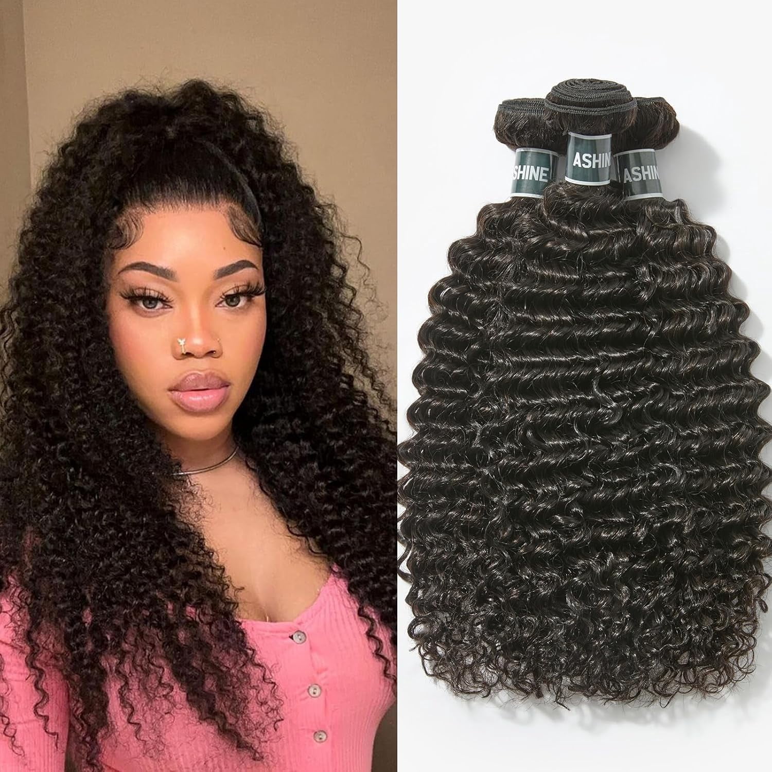 ASHINE 26 28 30 inch Raw Human Hair Bundles Deep Curly Unprocessed Cambodian Flip Over Quick Weave for Women Natural Black 3 pcs Bundles