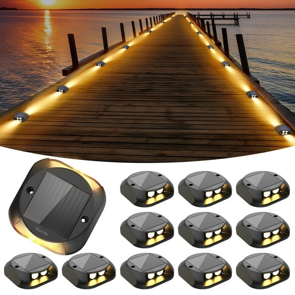 ASHIP Solar Deck Lights 12 Pack, Solar Driveway Lights Outdoor Dock Marine Lights LED Path Lights Solar Powered Waterproof Driveway Marker Lights for Warning Step, Sidewalk, Pathway, Garden, Warm