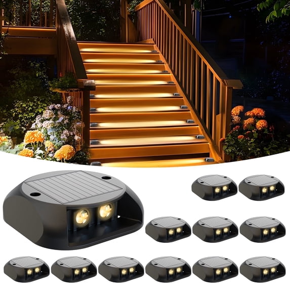ASHIP Solar Deck Step Lights, 12 Pack Solar Deck Dock Lights IP65 Waterproof, Dusk to Dawn 20H Auto On/Off Solar Path Lights for Driveway Pathway, Patio, Garden Decor, Warm White