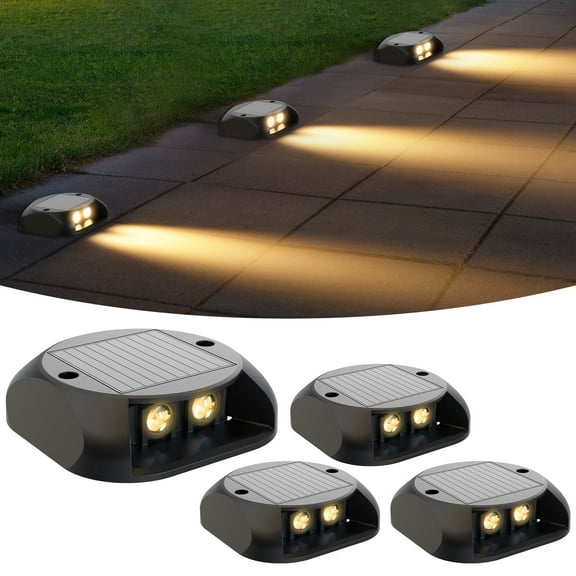 ASHIP Solar Deck Dock Lights Outdoor 4 Pack, Single-Sided LED Solar Driveway Lights, Decorative Solar Powered Stair Lights for Pathway Patio Yard, Black
