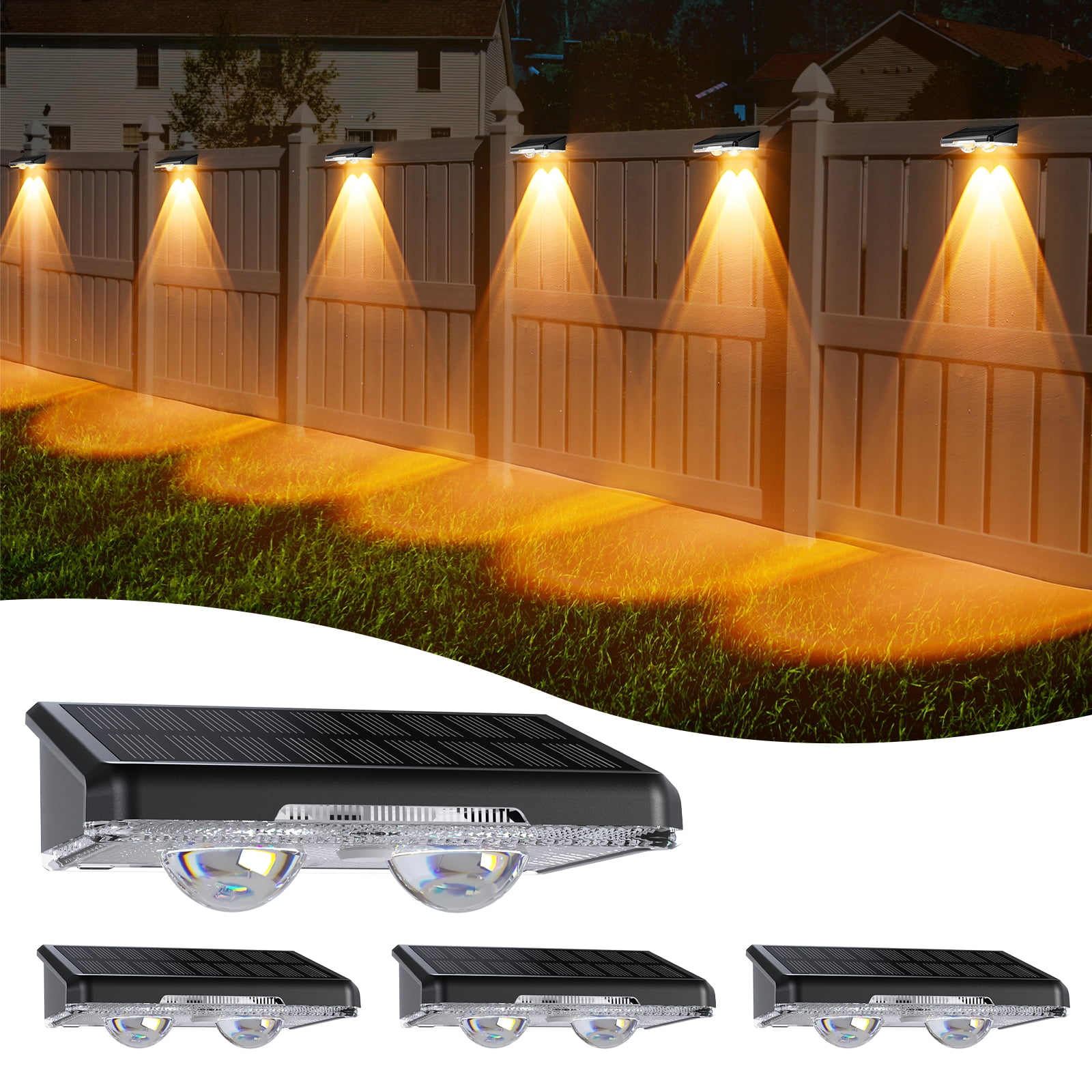 8 Solar-Powered Outdoor Fence Lights - Bright & Eco Modes, Waterproof, Easy Install For Garden, Wall, Or Deck