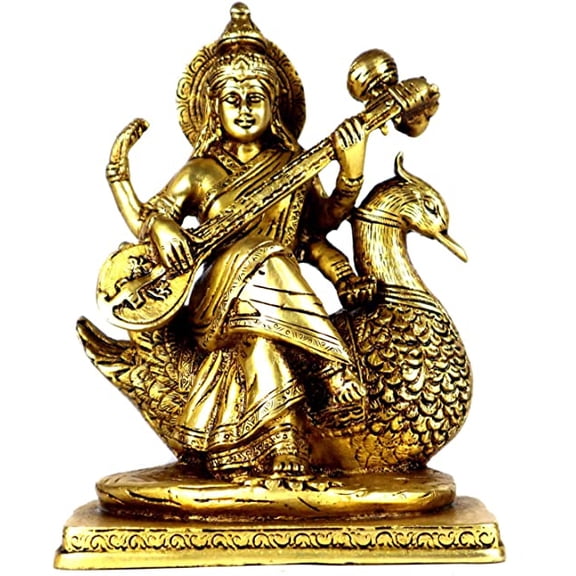 ASHIRWAD Brass Saraswati Idol Statue Sculpture Murti Goddess of Knowledge (Saraswati-6)
