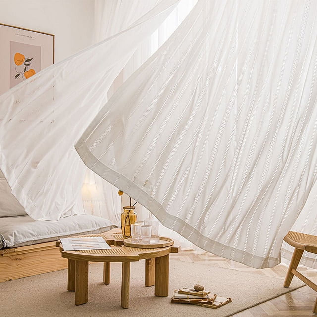 ASHJ 2 Panles Semi Transparent Hollow Cherry Blossom Bay Window Bedroom