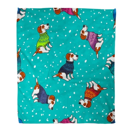 ASHLEIGH 50x60 inch Super Soft Throw Blanket New Year and Christmas with Dogs in Colorful Sweaters Winter Greeting Home Decorative Flannel Velvet Plush Blanket