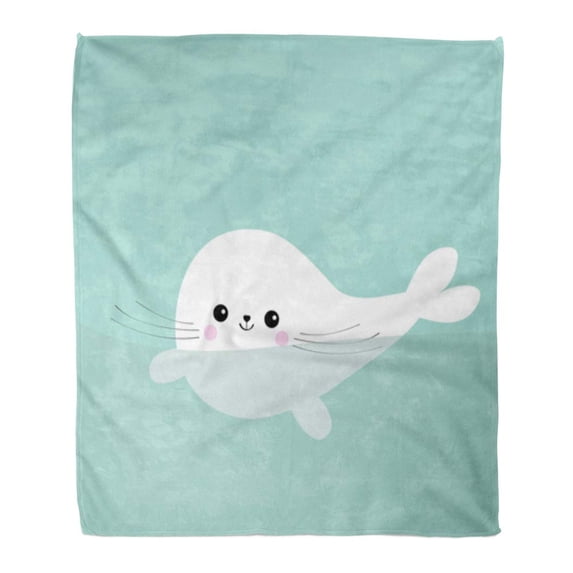 ASHLEIGH 50x60 inch Super Soft Throw Blanket Swimming Floating Harp Baby Seal Pup Cute Cartoon Character Home Decorative Flannel Plush Blanket
