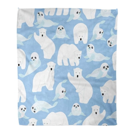 ASHLEIGH 58x80 inch Super Soft Throw Blanket Action Cute Baby Sea Lion and Polar Bear on Blue Pattern Design Beauty Home Decorative Flannel Velvet Plush Blanket