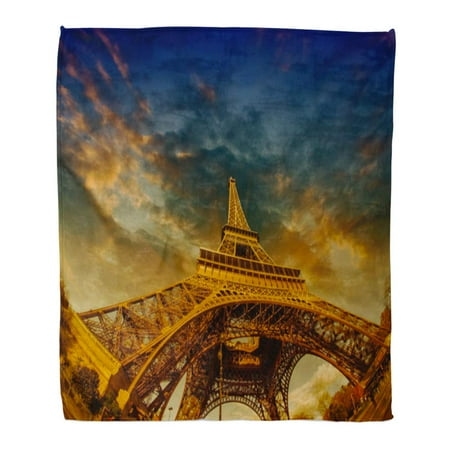 ASHLEIGH 58x80 inch Super Soft Throw Blanket Blue Europe Dramatic Sky Colors Above Eiffel Tower in Paris France Green Travel Home Decorative Flannel Velvet Plush Blanket