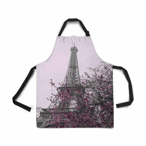 ASHLEIGH Adjustable Bib Apron for Women Men Girls Chef with Pockets Spring Paris Blossoming Fruit Tree Eiffel Tower Novelty Kitchen Apron for Cooking Baking Gardening Pet Grooming Cleaning