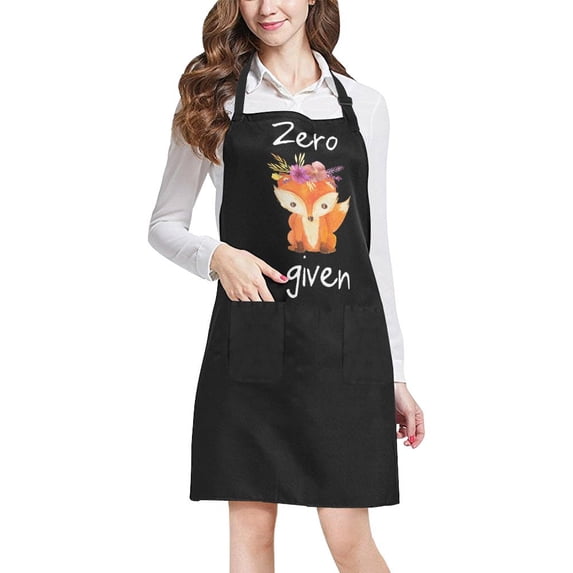 ASHLEIGH Adjustable Bib Black Apron for Women Chef with Pockets Zero Fox Given Clever Novelty Kitchen Apron for Cooking Baking Gardening Pet Grooming Cleaning