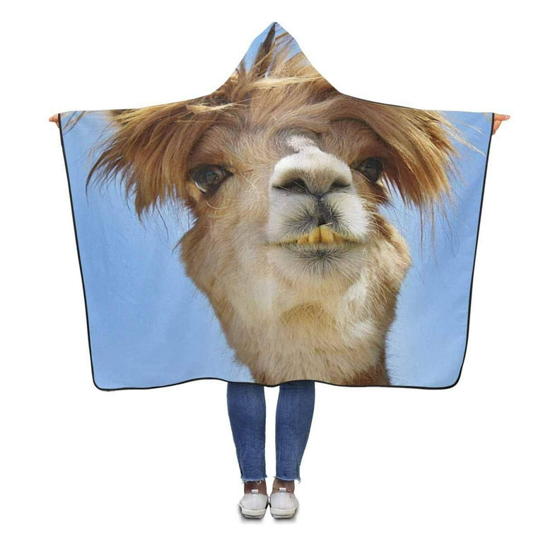 ASHLEIGH Alpaca Llama Messy Hair Wearable Hooded Blanket 56x80