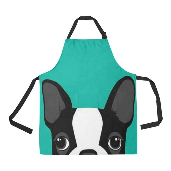 ASHLEIGH Boston Terrier Adjustable Bib Apron with Pockets Apron for Cooking Baking Gardening